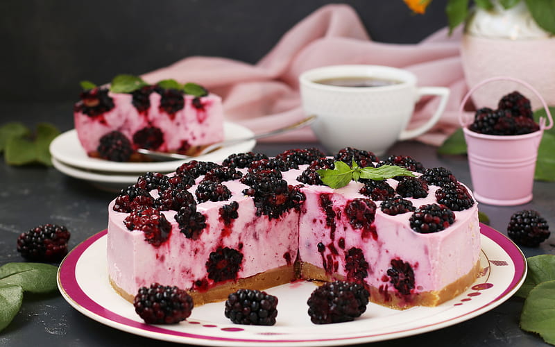 blackberry cheesecake, cake, berries, cheesecake, blackberries, sweets, HD wallpaper