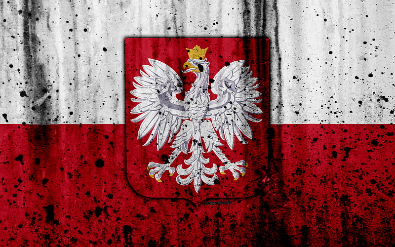 Polish flag grunge, flag of Poland, Europe, national symbols, Poland, coat of arms of Poland, Polish coat of arms, HD wallpaper