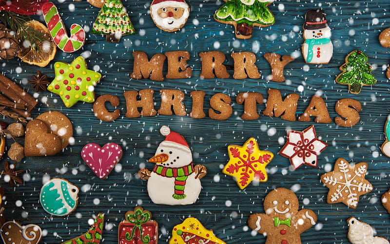 Merry Christmas, cookies, sweets, pastries, decorations, Christmas, New Year, HD wallpaper