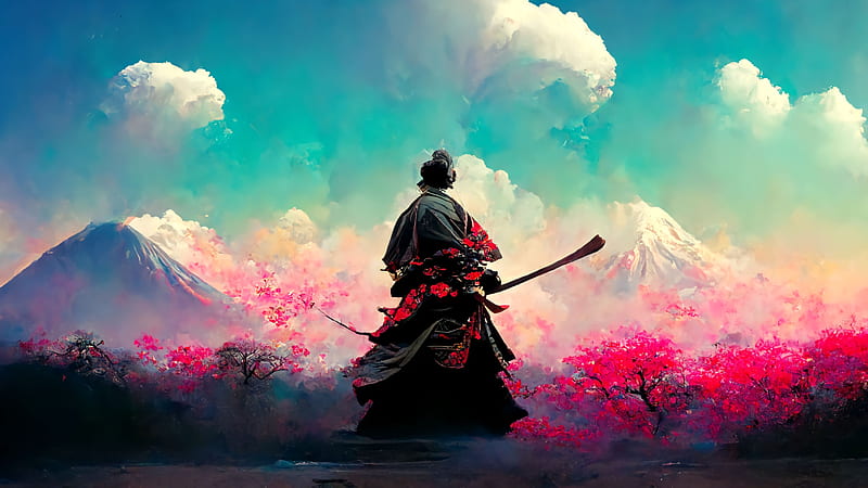 kunoichi samurai girl japan wallpaper 4K desktop. samurai and witch  background. sunset vibe and full moon. landscape view illustration vector  background 33331604 Vector Art at Vecteezy