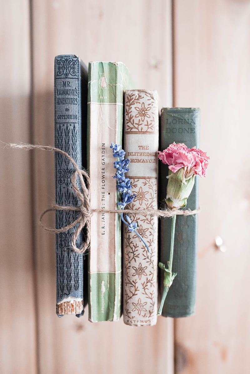 books, flowers, rope, HD phone wallpaper