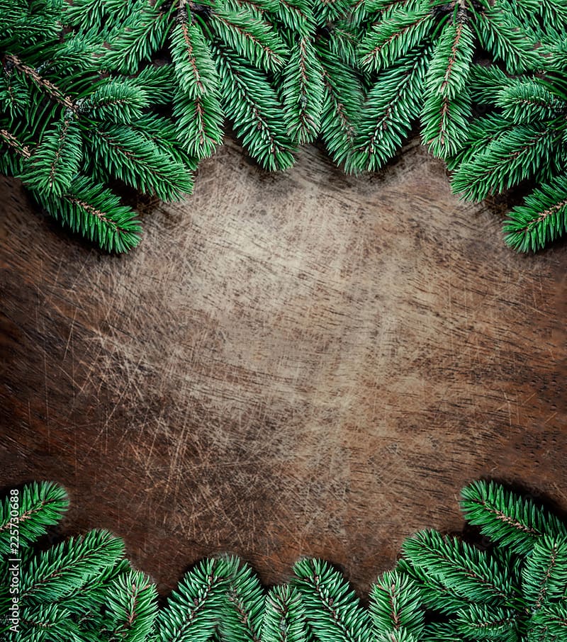 Christmas frame made of fir branches on dark rustic wooden background. Christmas . Flat lay, Copy space Stock, HD phone wallpaper
