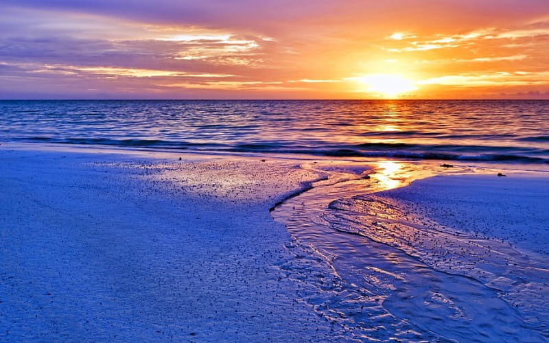 superb sea sunset, beach, tidal pool, sunset, sea, HD wallpaper