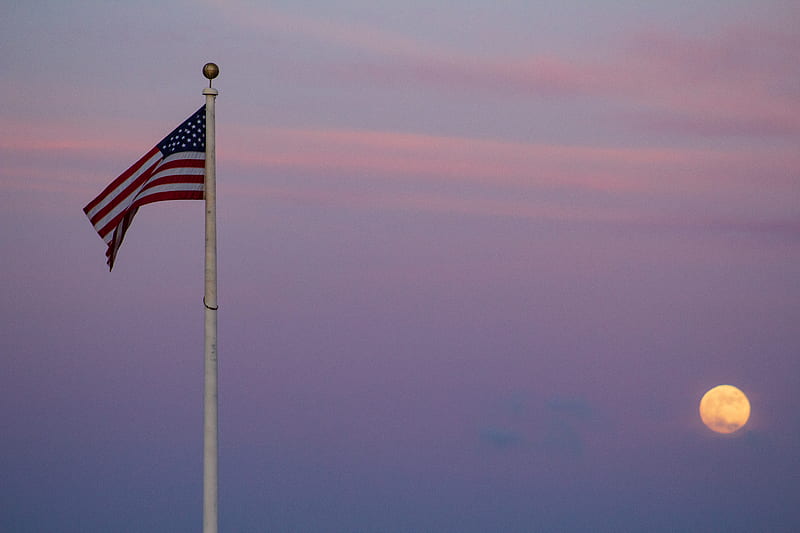 flag of USA with pole, HD wallpaper