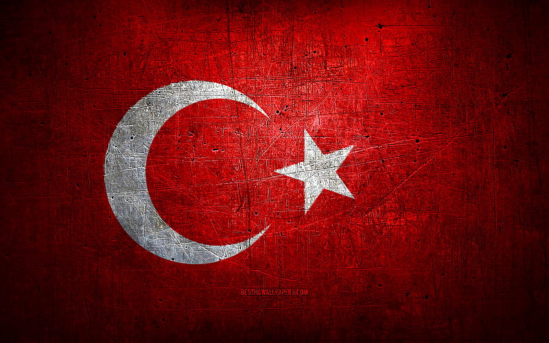 Turkish metal flag, grunge art, European countries, Day of Turkey, national symbols, Turkey flag, metal flags, Flag of Turkey, Europe, Turkish flag, Turkey, HD wallpaper