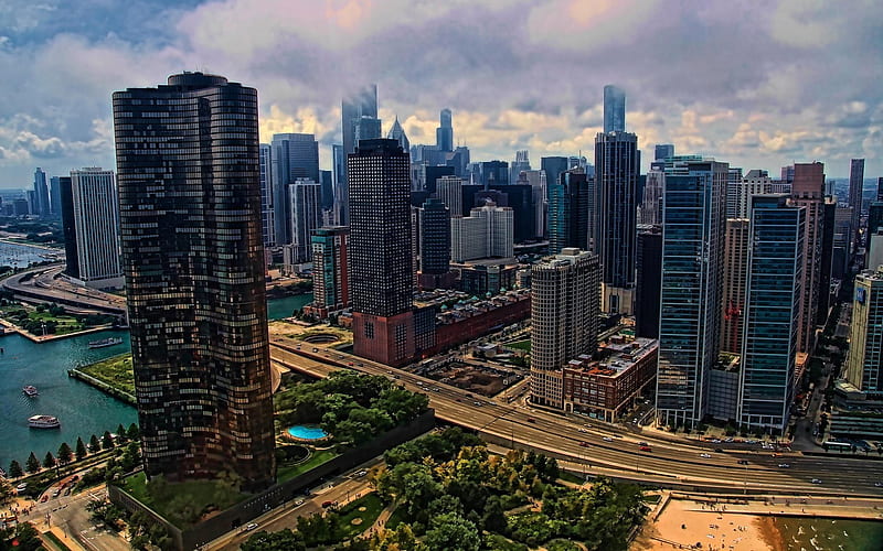 skyscrapers, america, usa, panorama, r, chicago, modern architecture, HD wallpaper