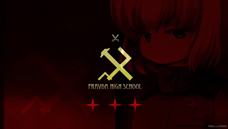 Girls und Panzer Pravda symbol, Girls und Panzer, red, Anime, Pravda, Katyusha, HD wallpaper