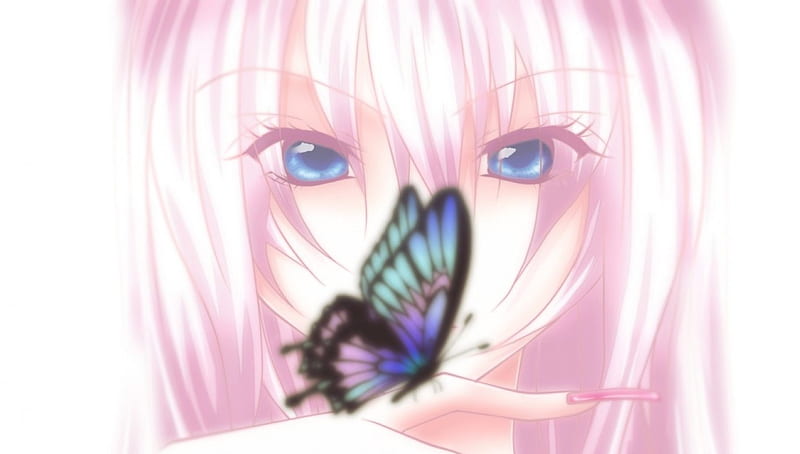 Megurine Luka, vocaloid, butterfly, girl, luka, pink, HD wallpaper
