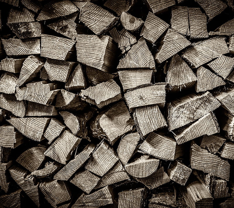 Pile of Wood, black and white, HD wallpaper