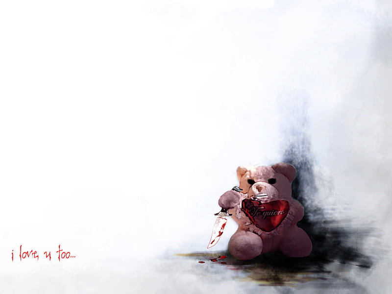 Snapped, wepon, crazy, love, heart, evil, teddy bear, i love you, HD wallpaper