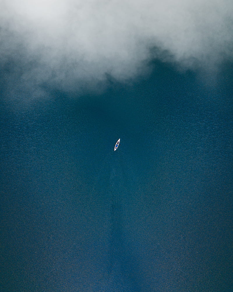 boat, water, top view, fog, HD phone wallpaper