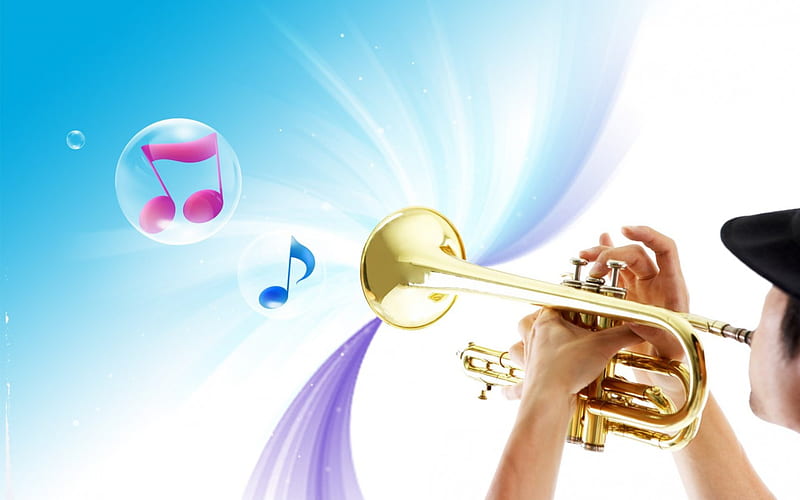 Playing Trumpet, playing, instrument, music, copper, trumpet, colors, tunes, HD wallpaper