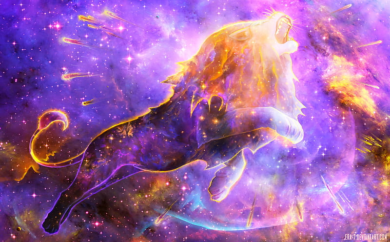 Zodiac ~ Leo, purple, star, pink, leu, zodiac, fantasy, orange, lion, HD wallpaper