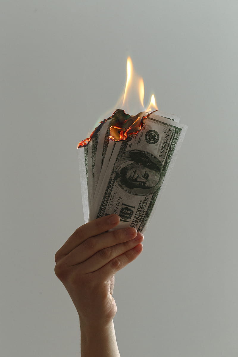 time lapse graphy of several burning US dollar banknotes, HD phone wallpaper