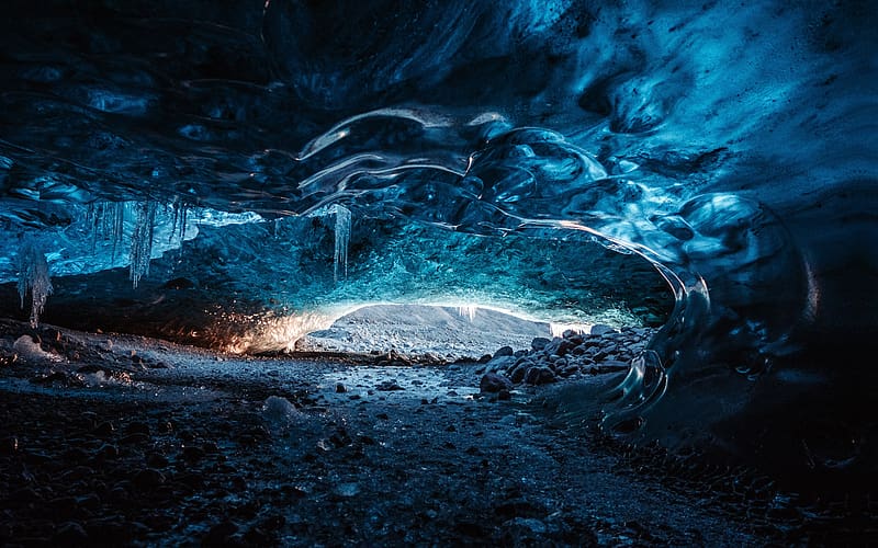 Glacier Blue Ice Cave River Jokulsarlon Iceland, HD wallpaper