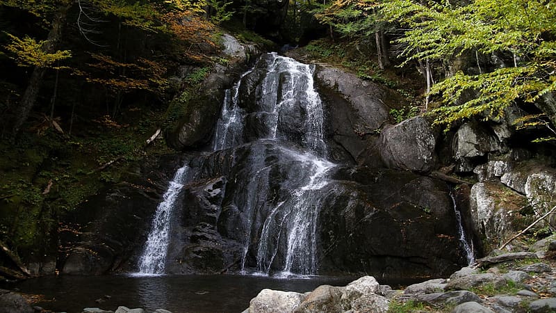 Moss Glen Falls, Vermont, trees, cascades, river, rocks, usa, HD wallpaper