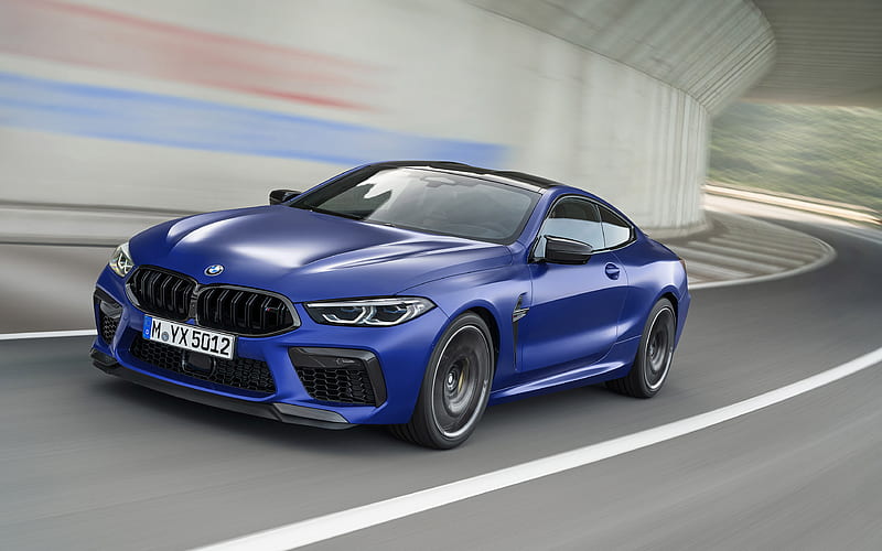 BMW M8 Competition, 2020, exterior, front view, blue sports coupe, new blue M8, German sports cars, BMW, HD wallpaper