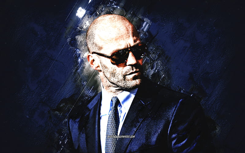 Jason Statham, english actor, popular actors, blue stone background, Jason Statham art, HD wallpaper