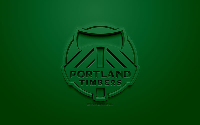 Portland Timbers, creative 3D logo, green background, 3d emblem, American football club, MLS, Portland, Oregon, USA, Major League Soccer, 3d art, football, stylish 3d logo, soccer, HD wallpaper
