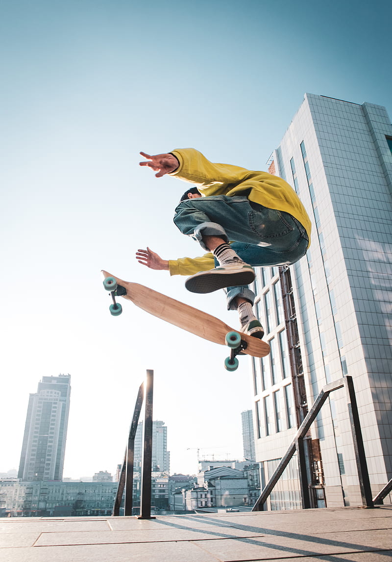 skateboarder, skate, jump, trick, city, extreme, HD phone wallpaper