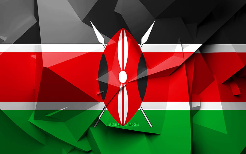 Flag of Kenya, geometric art, African countries, Kenyan flag, creative, Kenya, Africa, Kenya 3D flag, national symbols, HD wallpaper