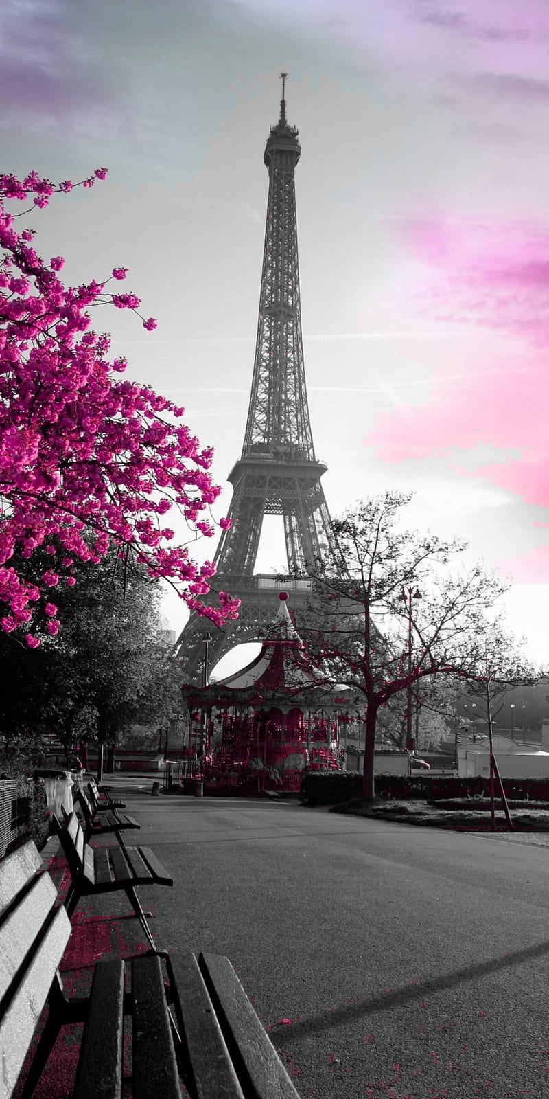 Download Pink Paris Clouds With Eiffel Tower Wallpaper | Wallpapers.com