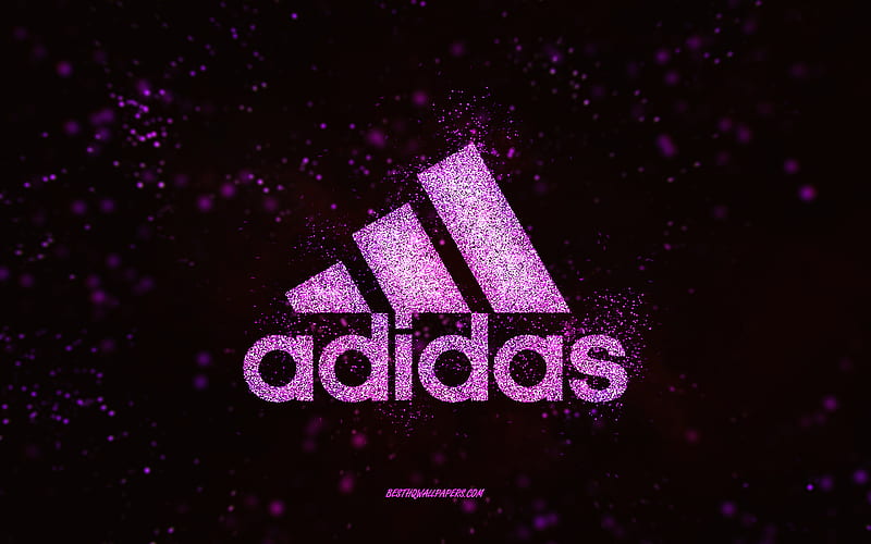 Adidas glitter logo, black background, Adidas logo, purple glitter art, Adidas, creative art, Adidas purple glitter logo, HD wallpaper