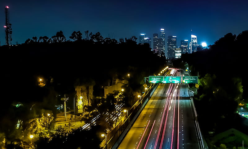 Downtown Nights Lights City Los Angeles La Light Trails Night Nitescape Hd Wallpaper Peakpx