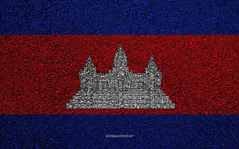 Flag of Cambodia, asphalt texture, flag on asphalt, Cambodia flag, Asia, Cambodia, flags of Asia countries, HD wallpaper