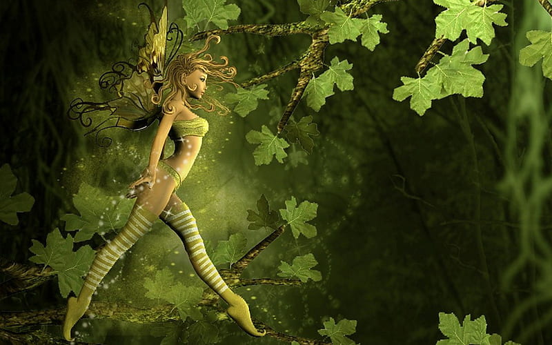 Fairy, forest, tale, green, HD wallpaper