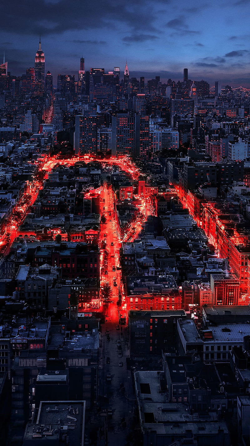 Daredevil, art, city, fantasy, hero, marvel, night, red, HD phone wallpaper