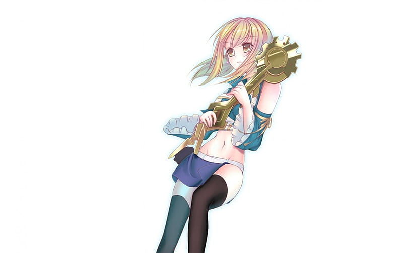 Lucy Heartfilia, blonde hair, white background, key, fairy tail, kawaii, anime, animne girl, anime girl, HD wallpaper