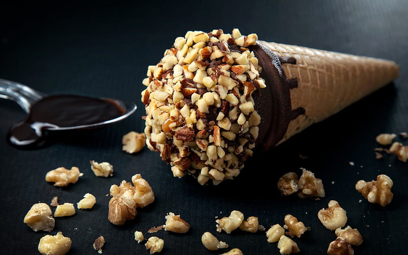 Nutty Icecream Cone, Icecream, Chocolate, Cream, Nutty, HD wallpaper
