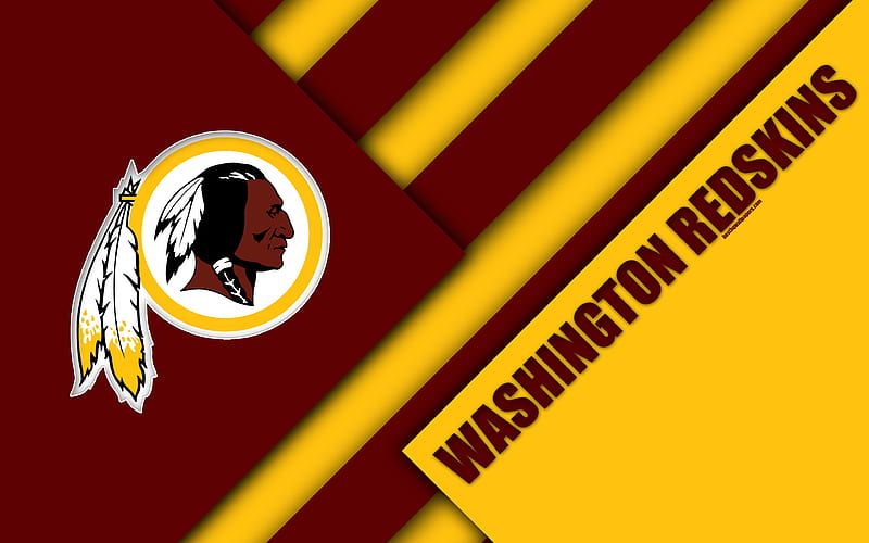 Washington Redskins logo, NFL, red yellow abstraction, material design, American football, Washington, USA, National Football League, HD wallpaper