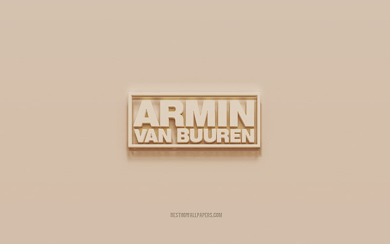 Armin van Buuren logo, brown plaster background, Armin van Buuren 3d logo, musicians, Armin van Buuren emblem, 3d art, Armin van Buuren, HD wallpaper
