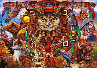 Animal Totem, owl, buffalo, colors, eagle, bear, wolf, horse, deer, cat, HD  wallpaper | Peakpx