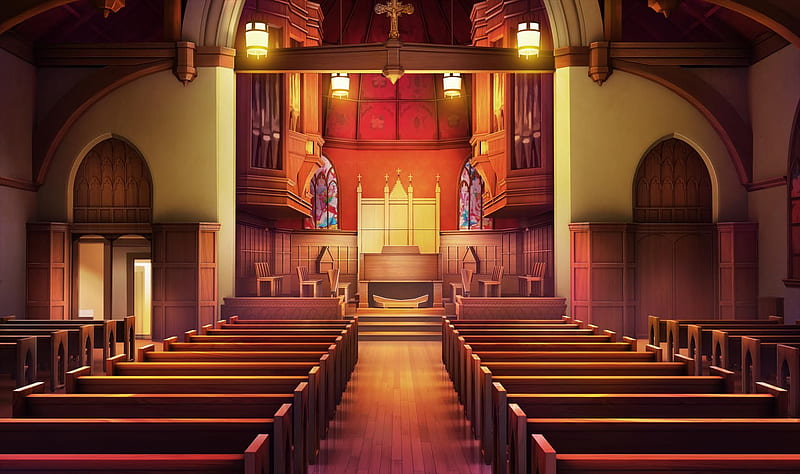 Premium Photo | Anime style image of a person standing in a church with a  bright light coming through the windows AI Generative