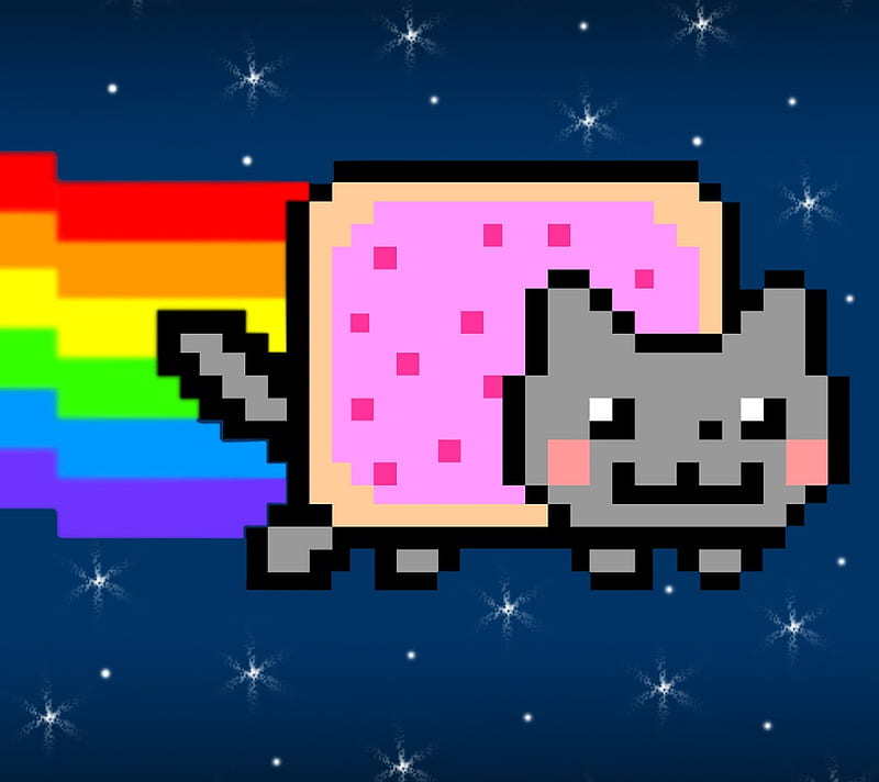 Nyan Cat, cat, funny, kitten, kitty, lol, meow, neon, nyan, omg, rainbow, tart, HD wallpaper