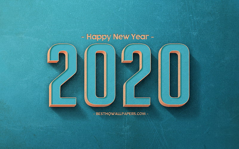 2020 Year concepts, blue retro background, blue letters, retro art, blue 2020 retro background, stone texture, 2020, creative art, Happy New Year 2020, concepts, HD wallpaper