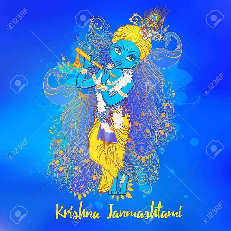 Lord Krishna, art, blue, drawing, flute, god, krish, krishna stami, love,  HD phone wallpaper | Peakpx