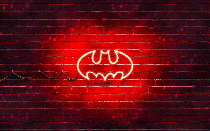 Batman red logo red brickwall, Batman logo, superheroes, Batman neon logo, Batman, HD wallpaper