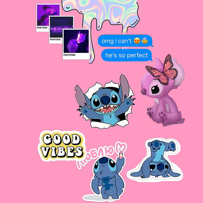 Aesthetic stitch , aesthetic, butterfly, good vibes, love, pink, stich, sticker, stitch, sweet, wife, HD phone wallpaper