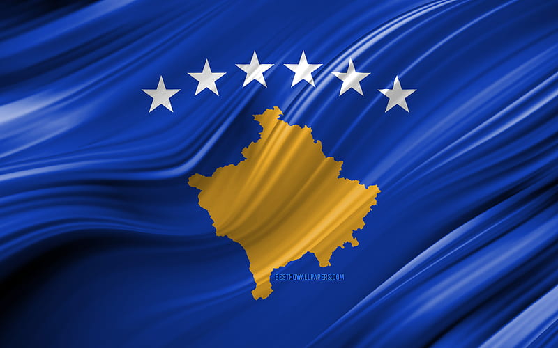 Kosovar flag, European countries, 3D waves, Flag of Kosovo, national symbols, Kosovo 3D flag, art, Europe, Kosovo, HD wallpaper