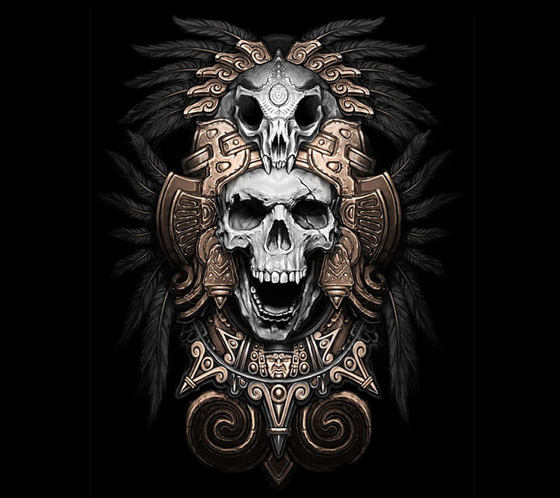 Skull Aztec, azteca, calavera, desing, HD wallpaper