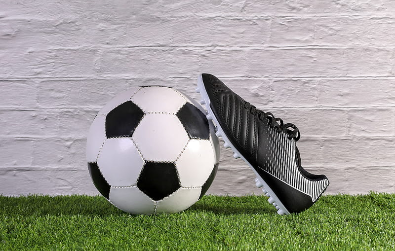 soccer ball, boot, grass, football, sport, HD wallpaper
