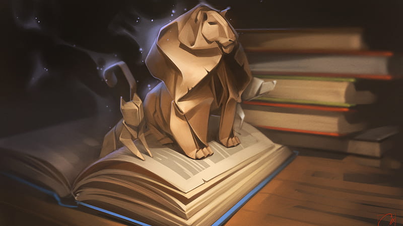Book With Lion Origami Lion, HD wallpaper