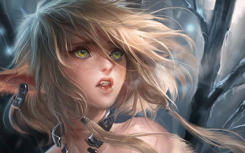 pretty anime girl with blonde hair and green eyes