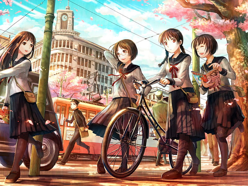 Anime school girls, colorful, school, girls, anime, HD wallpaper | Peakpx