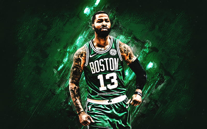Marcus Morris, American basketball player, Boston Celtics, NBA, USA, basketball, green stone background, HD wallpaper