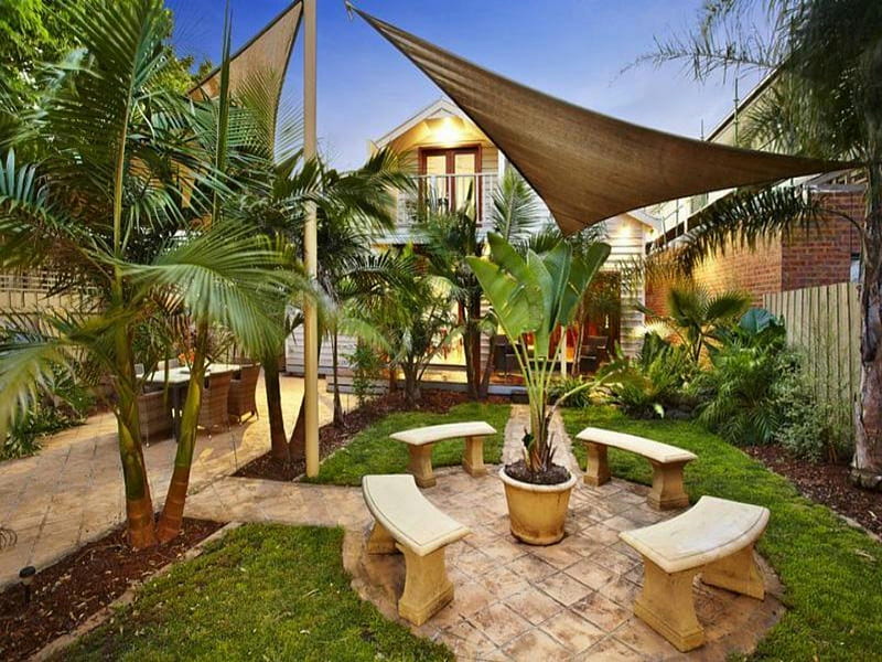 Sitting area - garden, garden solution, benches, gardens, sitting areas, back-yards, HD wallpaper